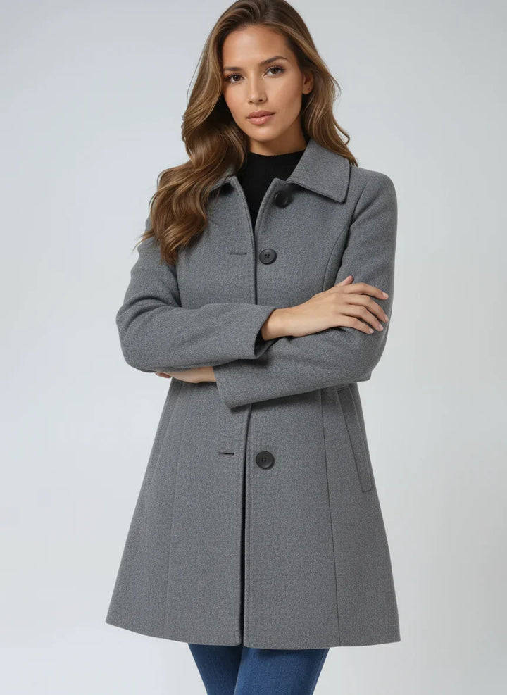 A-Line Wool-Look Coat with Wide Collar and Satin Lining