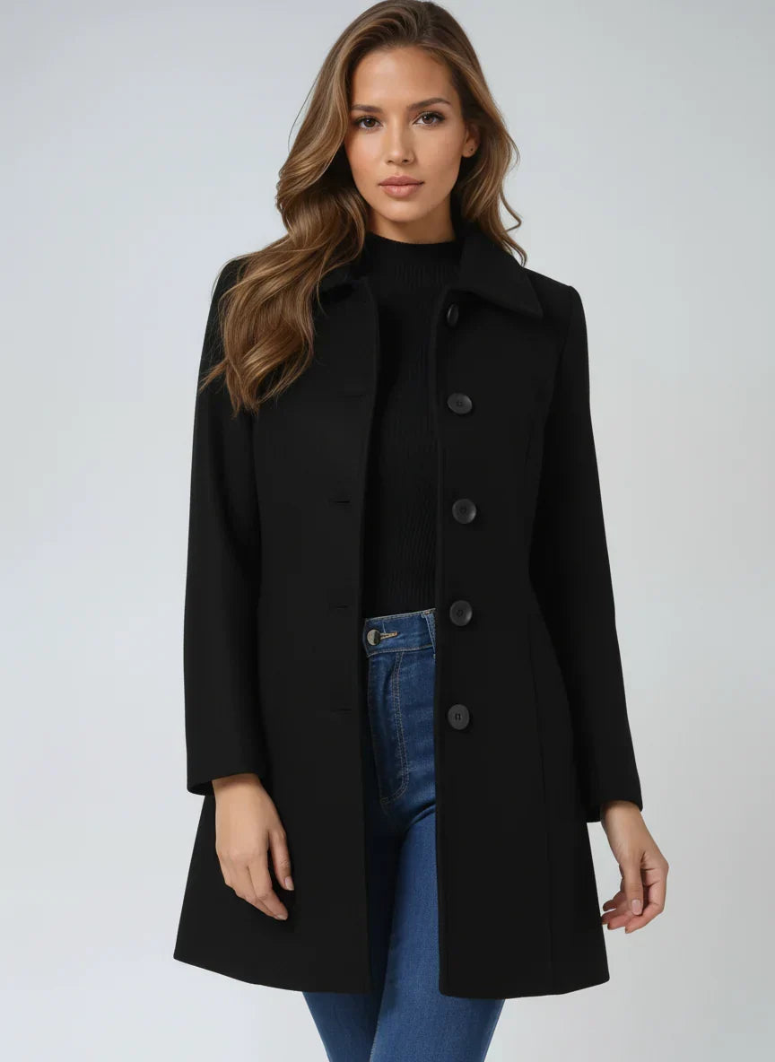 A-Line Wool-Look Coat with Wide Collar and Satin Lining