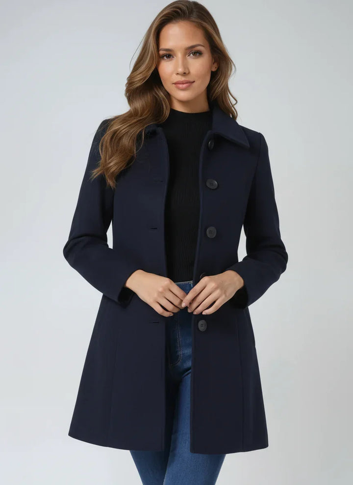 A-Line Wool-Look Coat with Wide Collar and Satin Lining