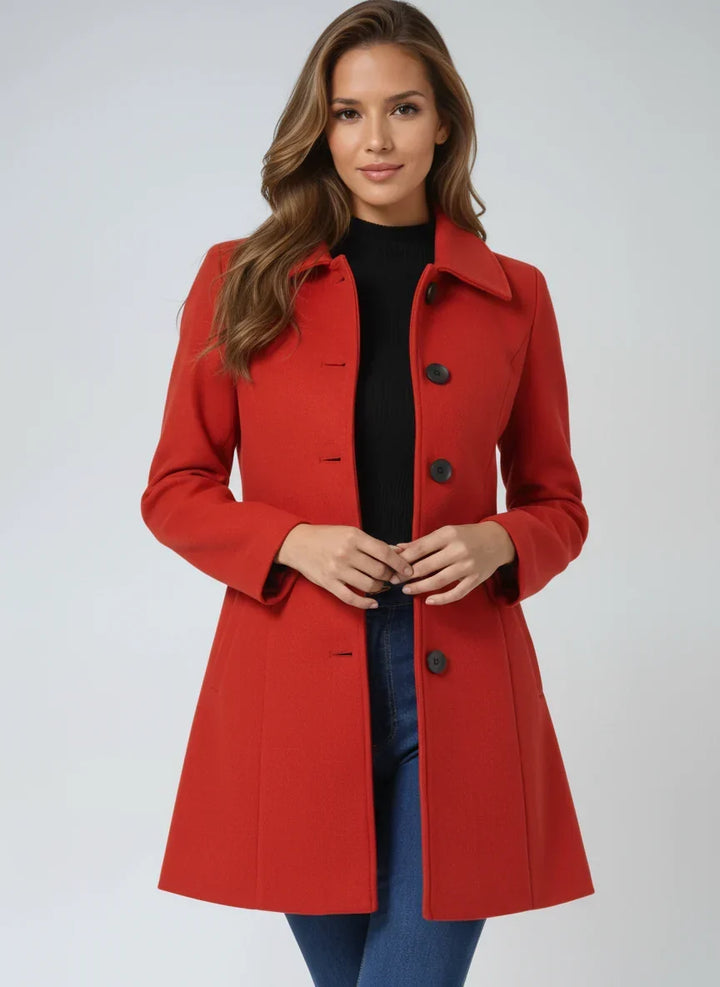 A-Line Wool-Look Coat with Wide Collar and Satin Lining