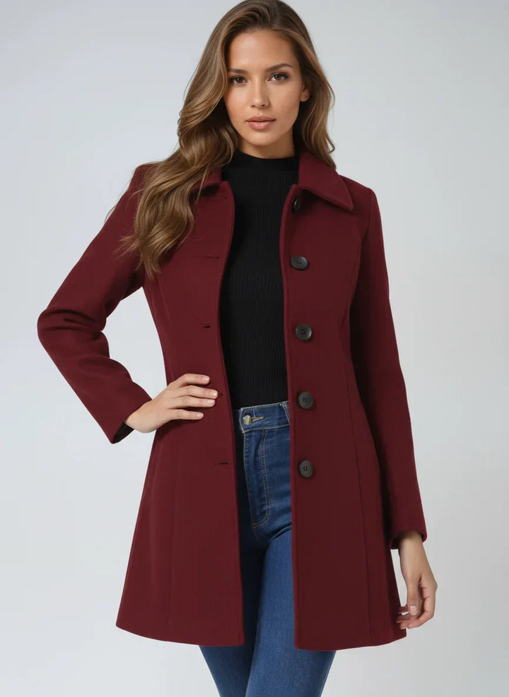 A-Line Wool-Look Coat with Wide Collar and Satin Lining - Marl &amp; Mere