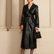 Belted Faux Leather Midi Trench Coat with Button Front