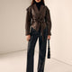 Belted Leather Wrap Jacket with Oversized Hood and Lace-Up Shoulders