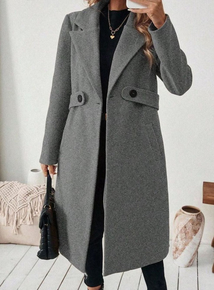 Belted Longline Wool-Look Coat with Wide Collar and Side Pockets - Marl &amp; Mere