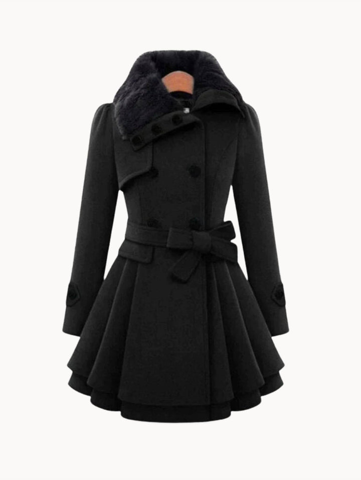Belted Wool-Blend Wrap Coat with Flared Hem - Marl &amp; Mere