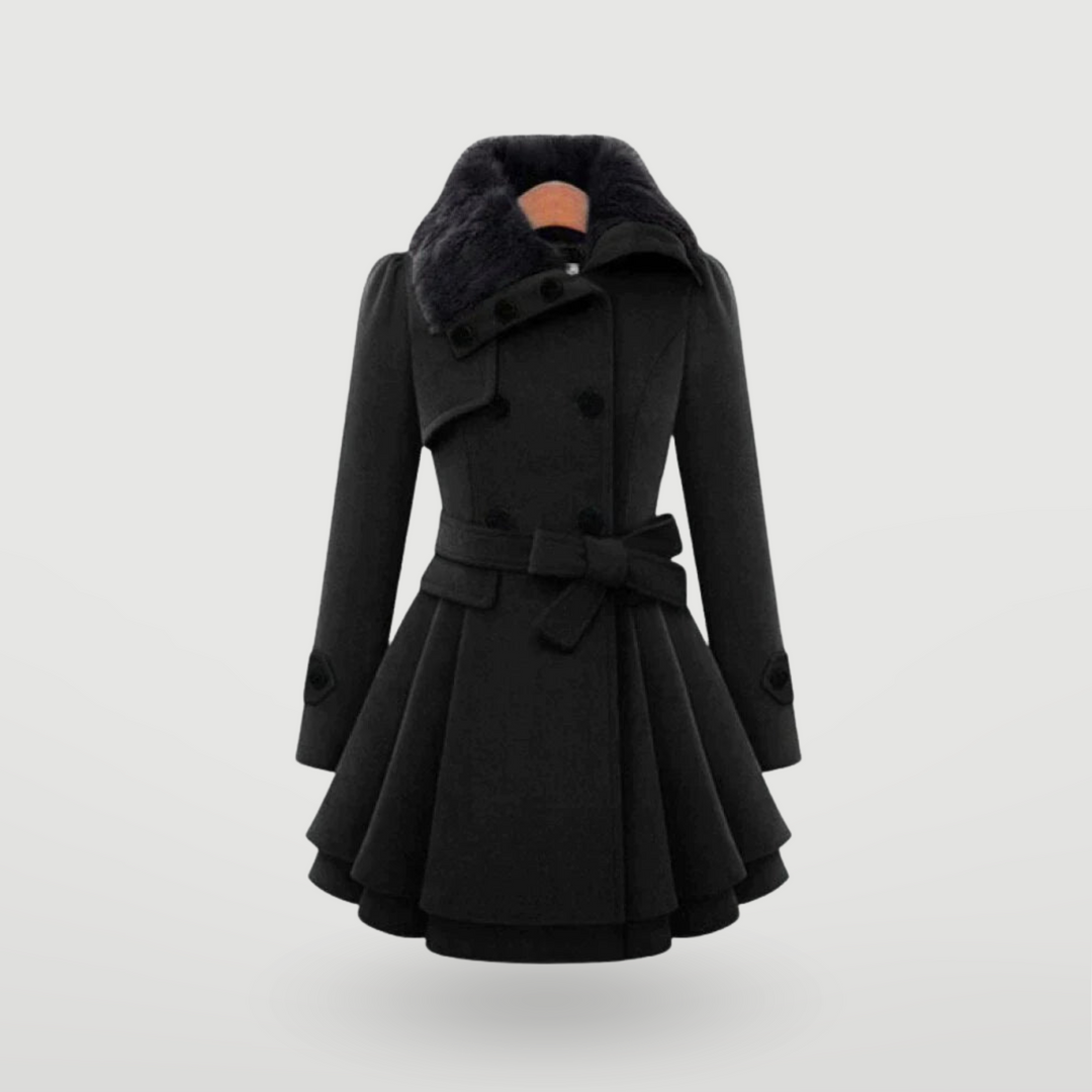 Belted Wool-Blend Wrap Coat with Flared Hem - Marl &amp; Mere