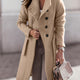 Belted Wool-Look Midi Coat with Wide Collar and Front Split