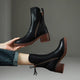 Block Heel Ankle Boots with Double Side Zips and Round Toe
