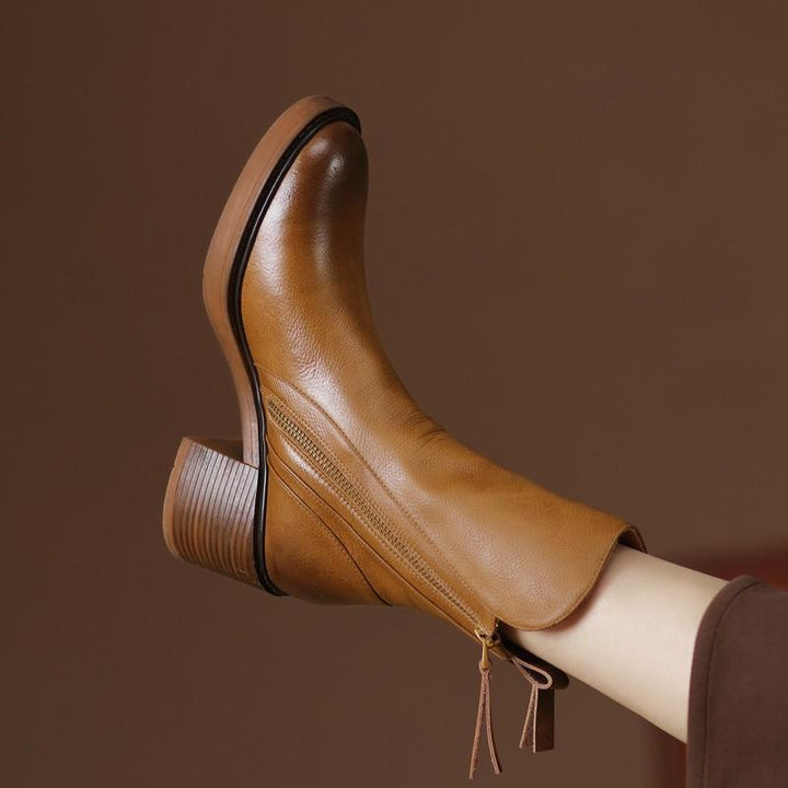 Block Heel Ankle Boots with Double Side Zips and Round Toe - Marl &amp; Mere