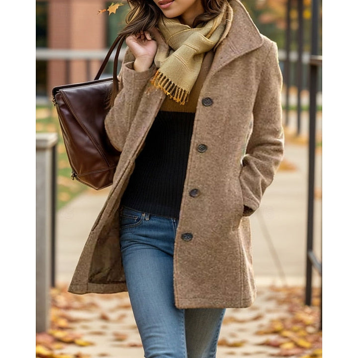 Button-Front Mid-Length Coat with Turndown Collar
