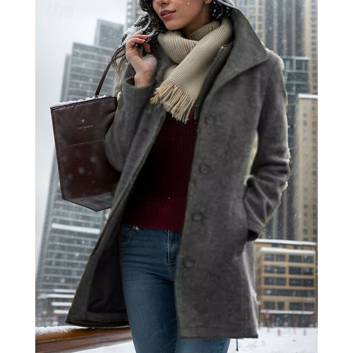 Button-Front Mid-Length Coat with Turndown Collar