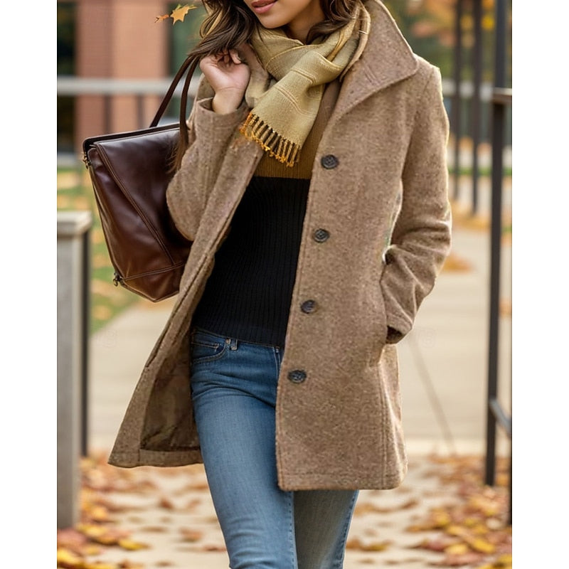 Button-Front Mid-Length Coat with Turndown Collar - Marl & Mere