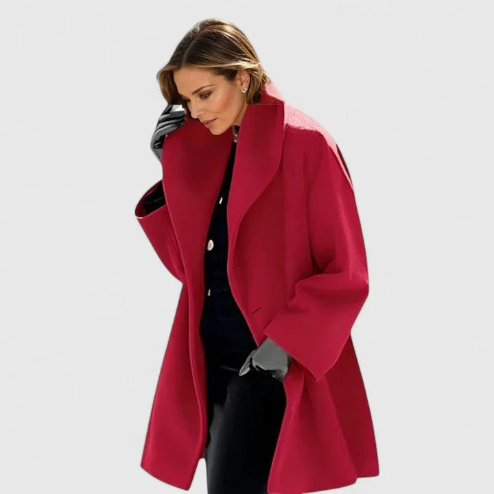 Button-Front Wool Coat with Wide Shawl Collar