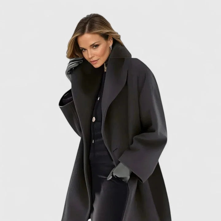 Button-Front Wool Coat with Wide Shawl Collar