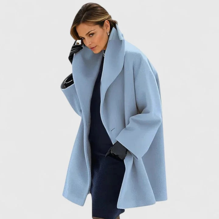 Button-Front Wool Coat with Wide Shawl Collar