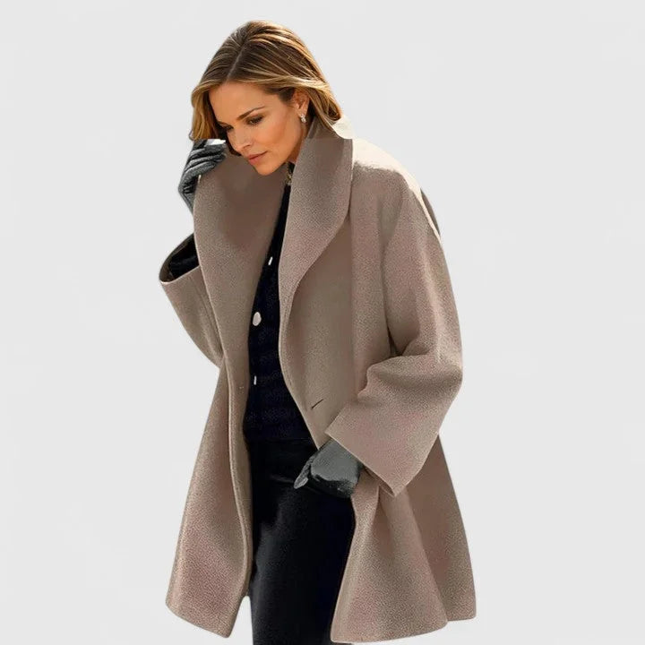 Button-Front Wool Coat with Wide Shawl Collar