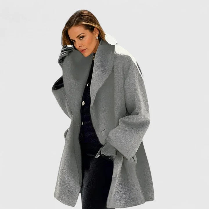 Button-Front Wool Coat with Wide Shawl Collar