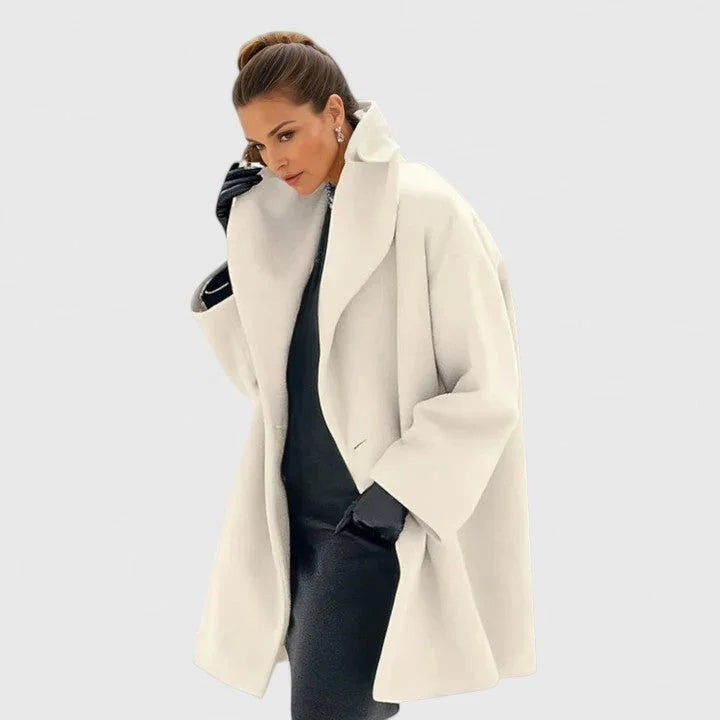 Button-Front Wool Coat with Wide Shawl Collar - Marl &amp; Mere