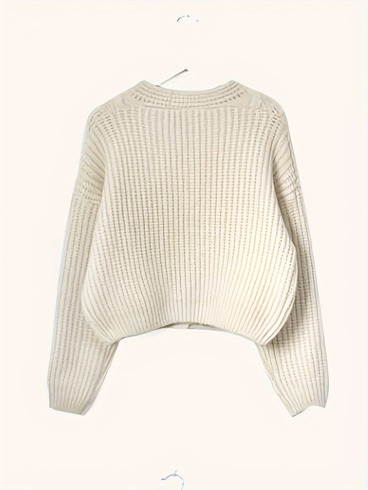 Chunky Cable Knit Cropped Cardigan with Button Front
