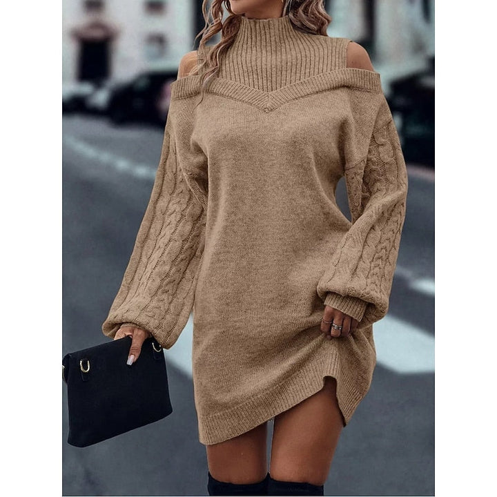 Cold-Shoulder Turtleneck Knit Jumper Dress