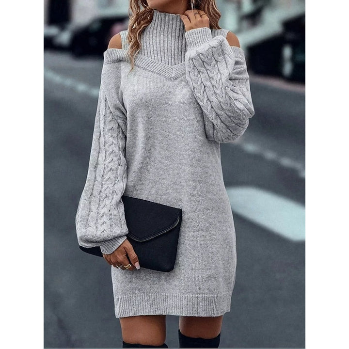 Cold-Shoulder Turtleneck Knit Jumper Dress