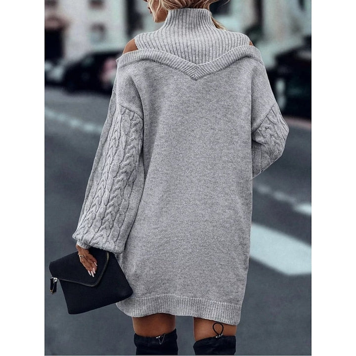 Cold-Shoulder Turtleneck Knit Jumper Dress