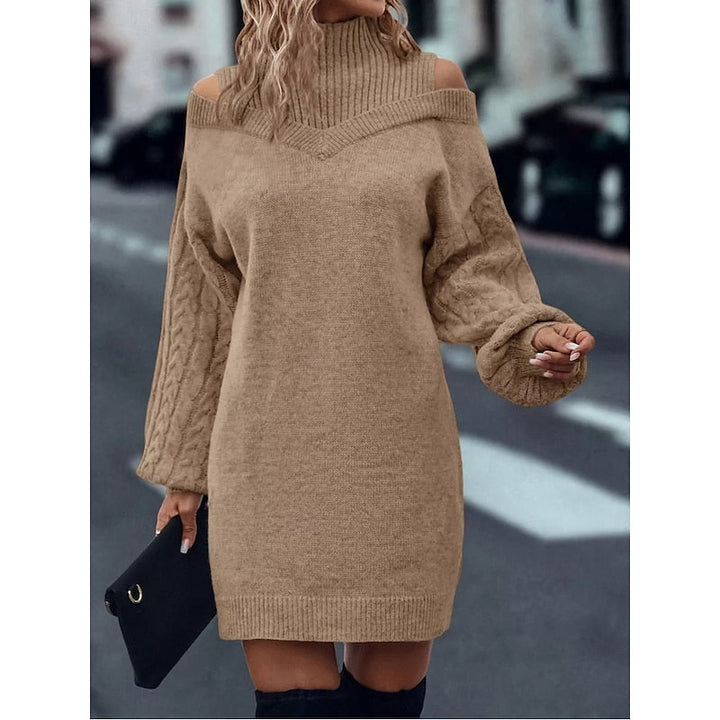 Cold-Shoulder Turtleneck Knit Jumper Dress - Marl &amp; Mere