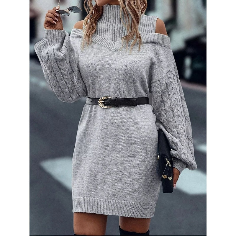 Cold-Shoulder Turtleneck Knit Jumper Dress - Marl &amp; Mere