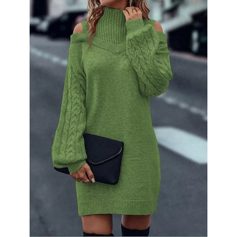 Cold-Shoulder Turtleneck Knit Jumper Dress - Marl &amp; Mere