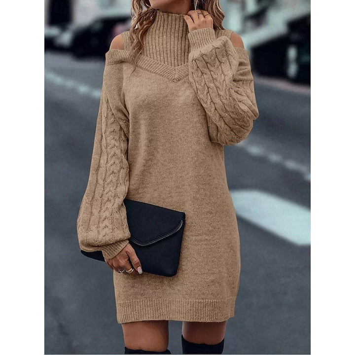 Cold-Shoulder Turtleneck Knit Jumper Dress - Marl &amp; Mere