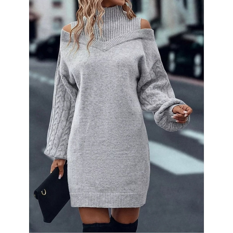 Cold-Shoulder Turtleneck Knit Jumper Dress - Marl &amp; Mere