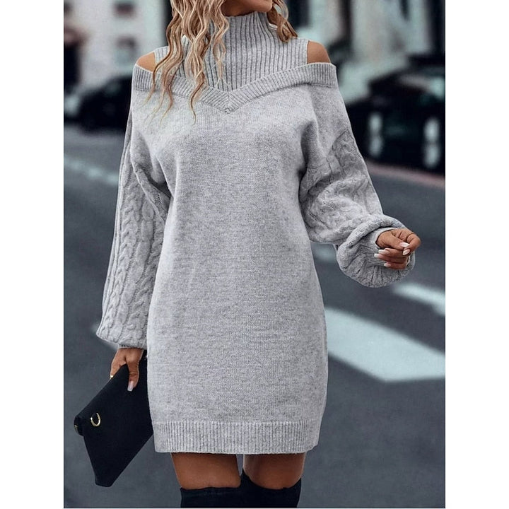 Cold-Shoulder Turtleneck Knit Jumper Dress - Marl &amp; Mere