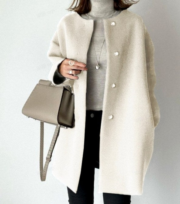 Collarless Button-Front Long Coat - Marl &amp; Mere