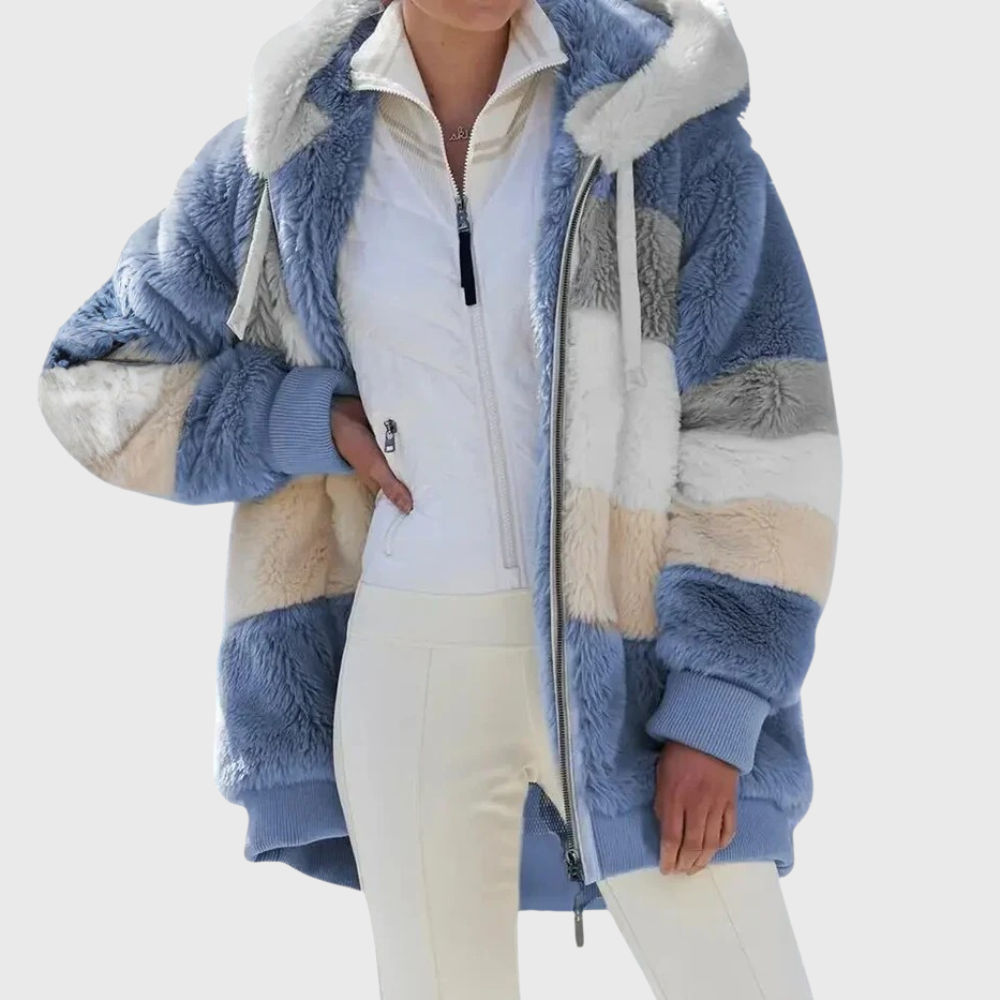 Colour-Block Teddy Fleece Hooded Jacket with Zip Front - Marl &amp; Mere
