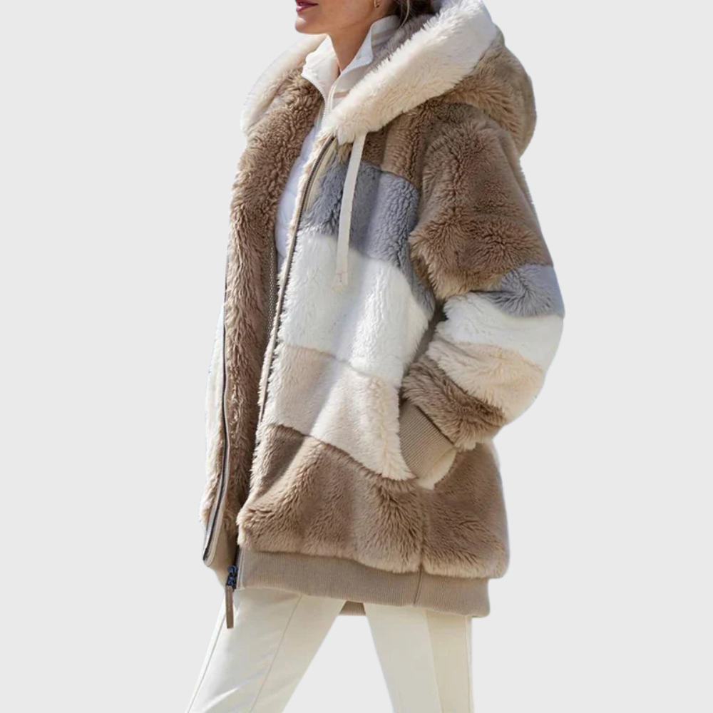 Colour-Block Teddy Fleece Hooded Jacket with Zip Front - Marl &amp; Mere