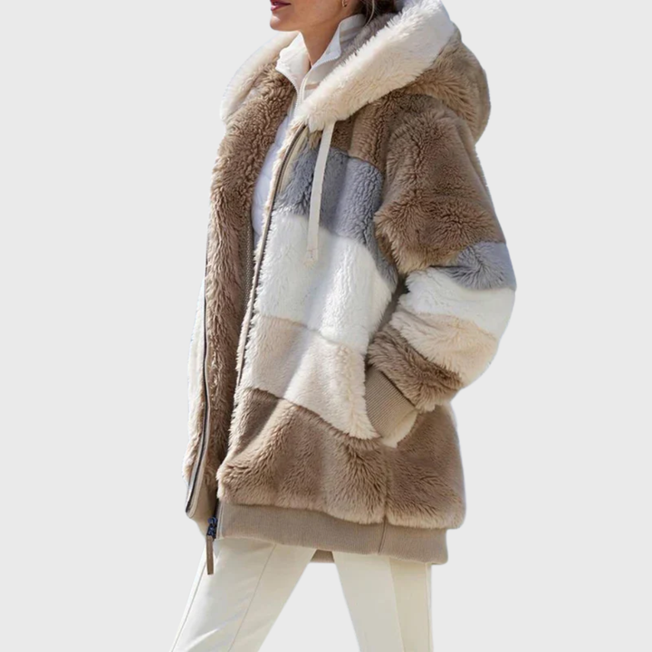 Colour-Block Teddy Fleece Hooded Jacket with Zip Front - Marl &amp; Mere