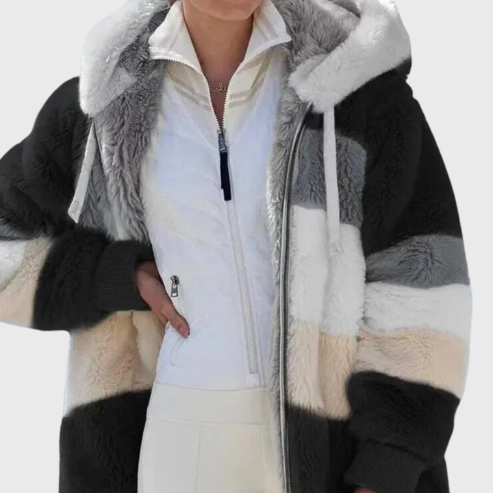 Colour-Block Teddy Fleece Hooded Jacket with Zip Front - Marl &amp; Mere