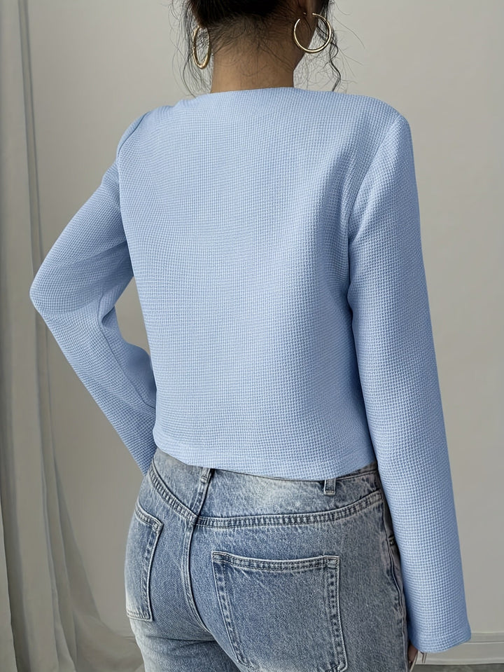 Cropped Bow-Detail Jacket with Pearl-Style Buttons