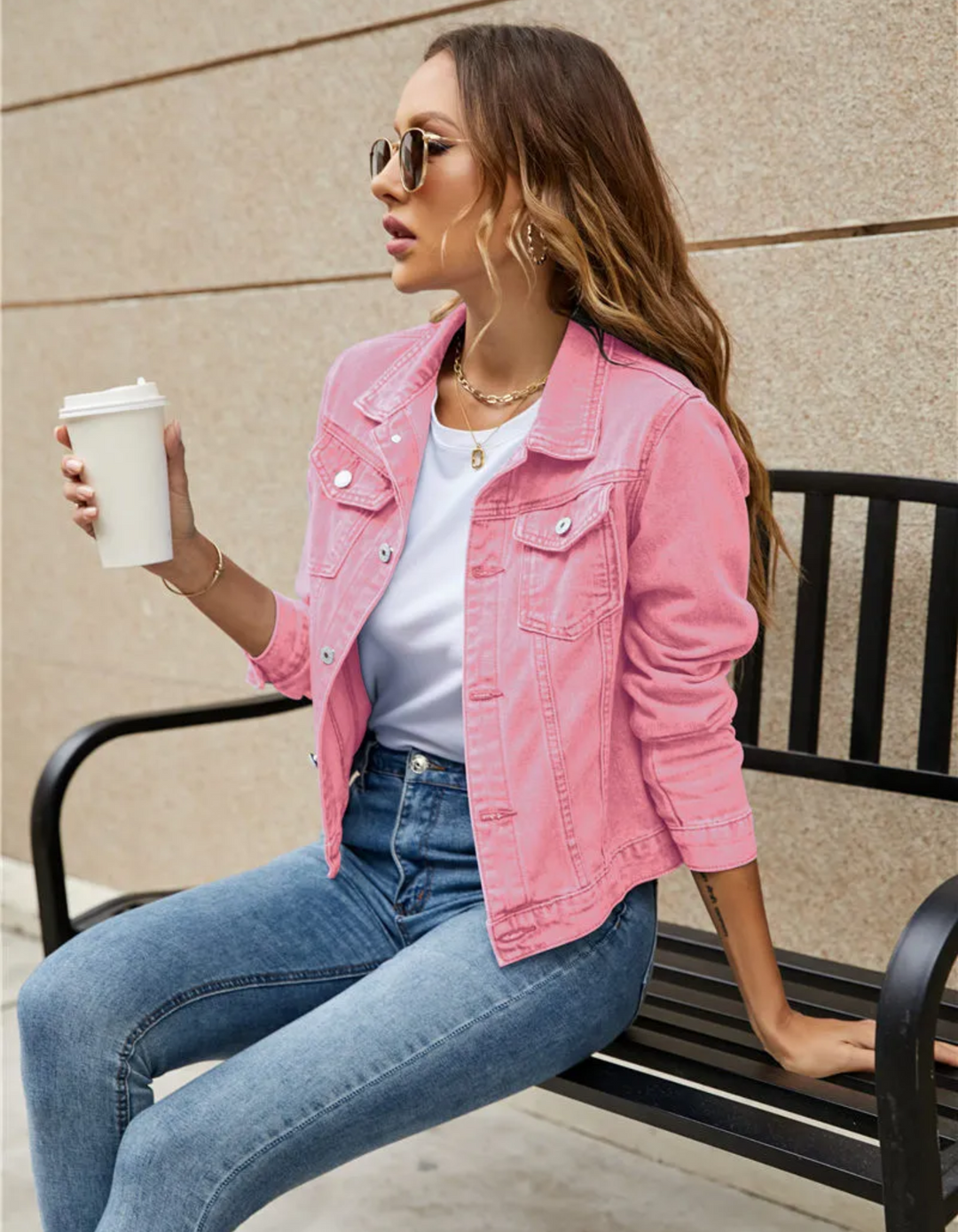 Cropped Denim Jacket with Button Front and Chest Pockets - Marl &amp; Mere