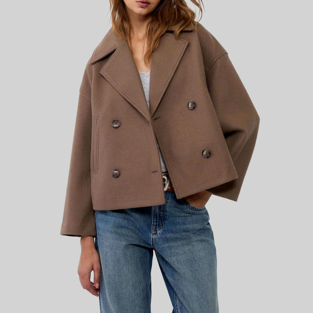 Cropped Double-Breasted Jacket with Wide Notch Lapels