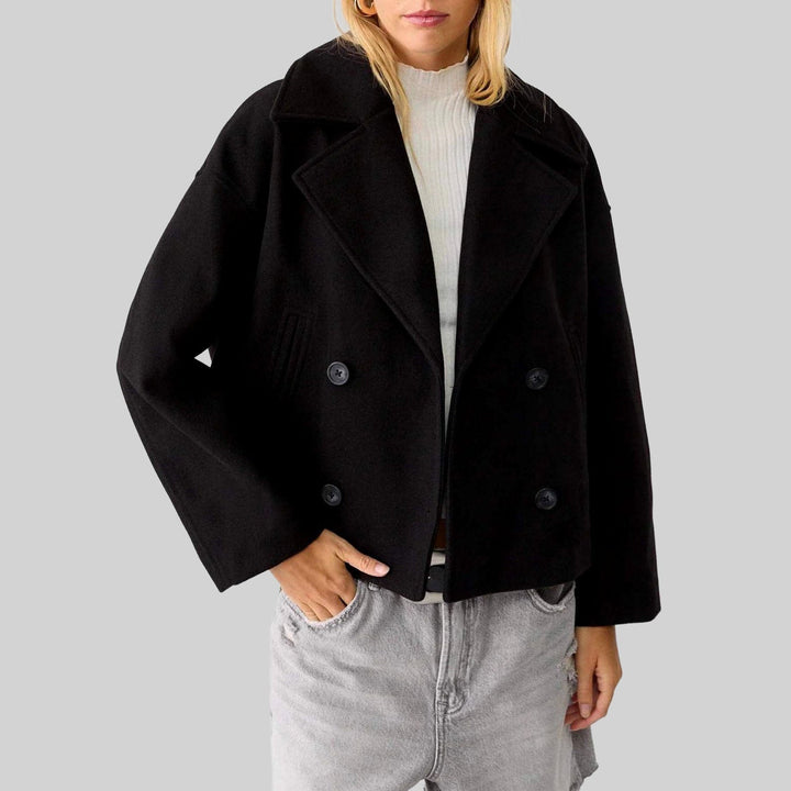 Cropped Double-Breasted Jacket with Wide Notch Lapels