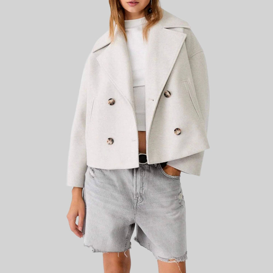 Cropped Double-Breasted Jacket with Wide Notch Lapels