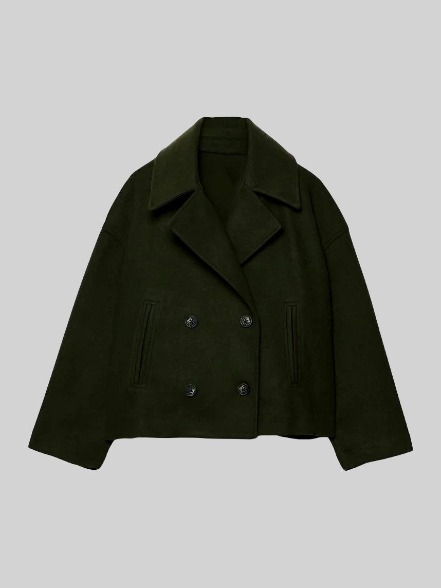 Cropped Double-Breasted Jacket with Wide Notch Lapels