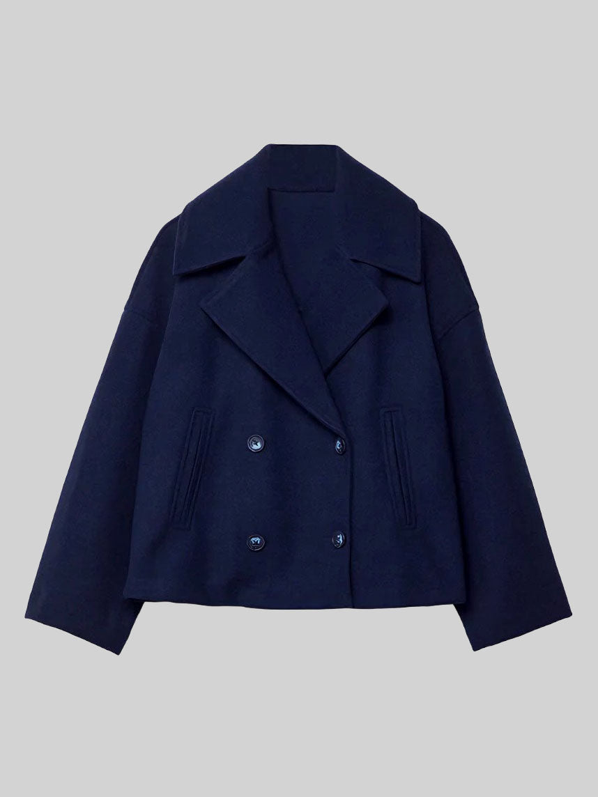 Cropped Double-Breasted Jacket with Wide Notch Lapels