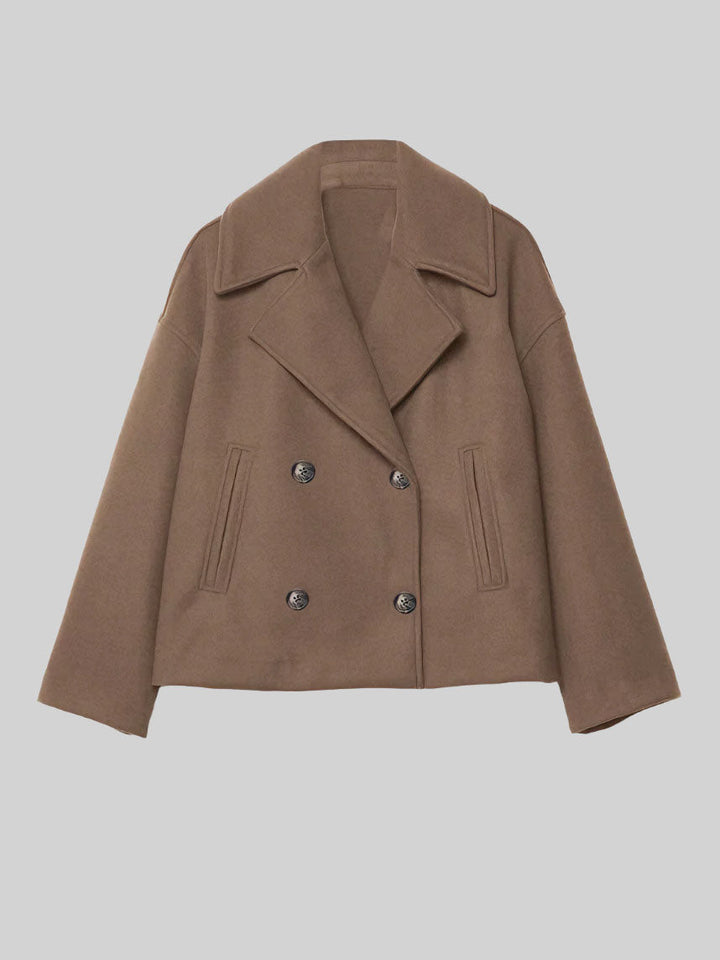 Cropped Double-Breasted Jacket with Wide Notch Lapels