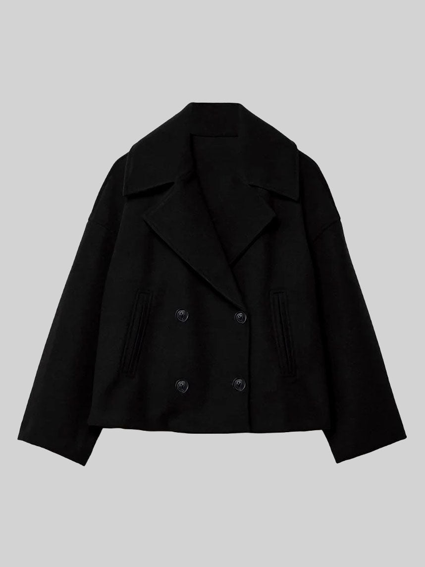 Cropped Double-Breasted Jacket with Wide Notch Lapels