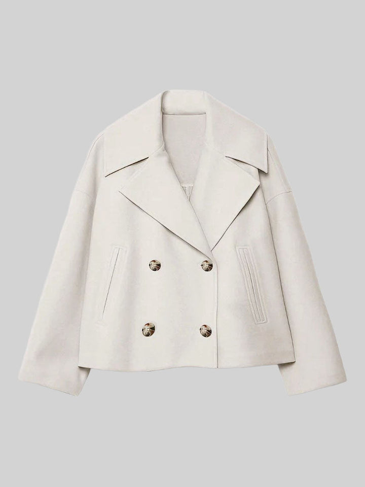 Cropped Double-Breasted Jacket with Wide Notch Lapels