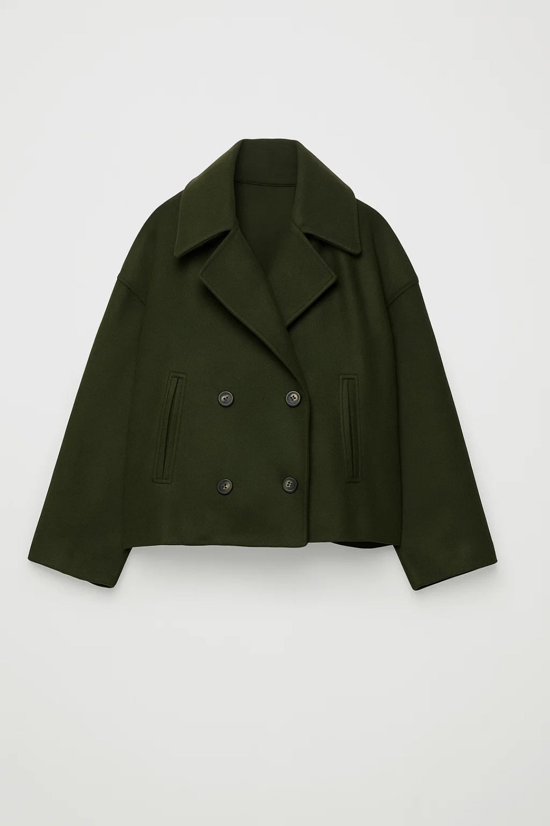 Cropped Double-Breasted Wool-Look Pea Coat with Wide Lapels