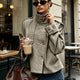Cropped Houndstooth Jacket with Stand Collar and Button Front