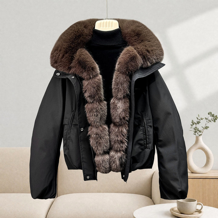 Cropped Parka Jacket with Faux Fur Trimmed Hood